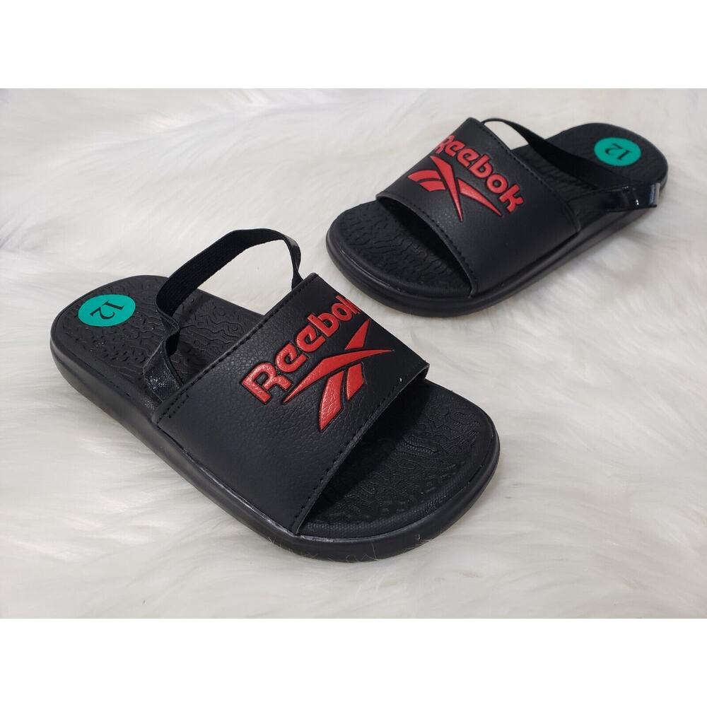 NEW Reebok Boys Slip-On Sandals Sling Back Ankle Strap SIZE 12 solid black water